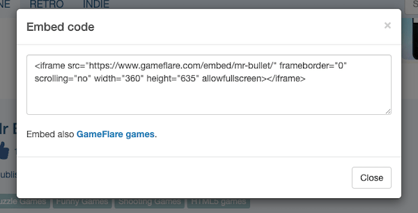 Then simply grab the embed code to feature the game on your website