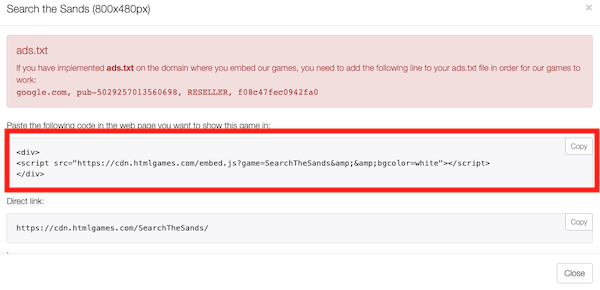 an example of how you embed html games