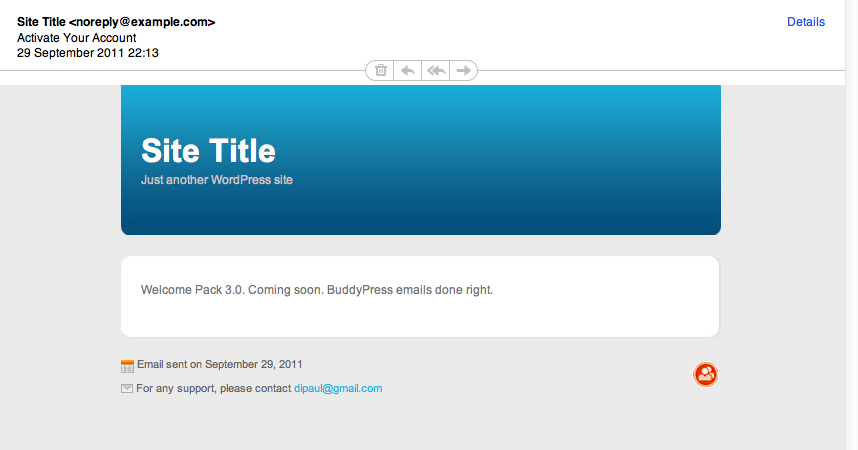 welcomeemail BuddyPress Welcome Pack default email