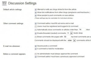 Changing the discussion settings in WordPress