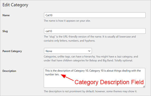 Category Description Field