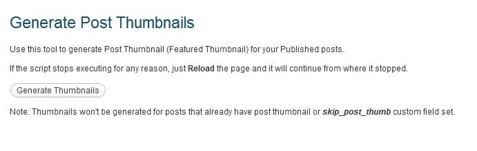 Generate Post Thumbnails Plugin Settings Page