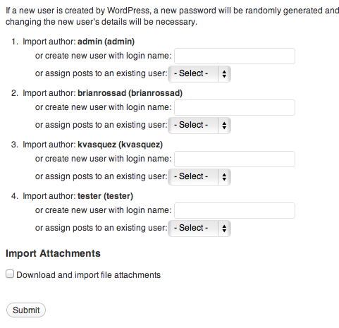 WordPress Import Settings