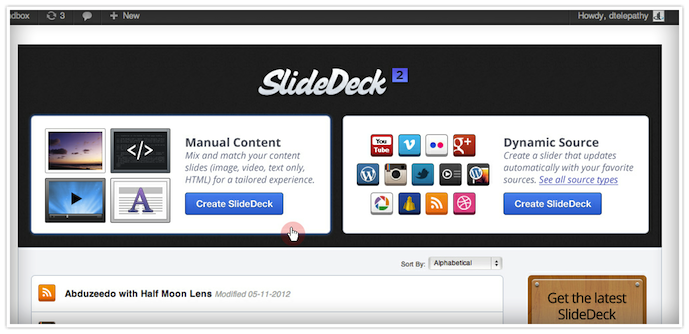 Manage SlideDecks Screen