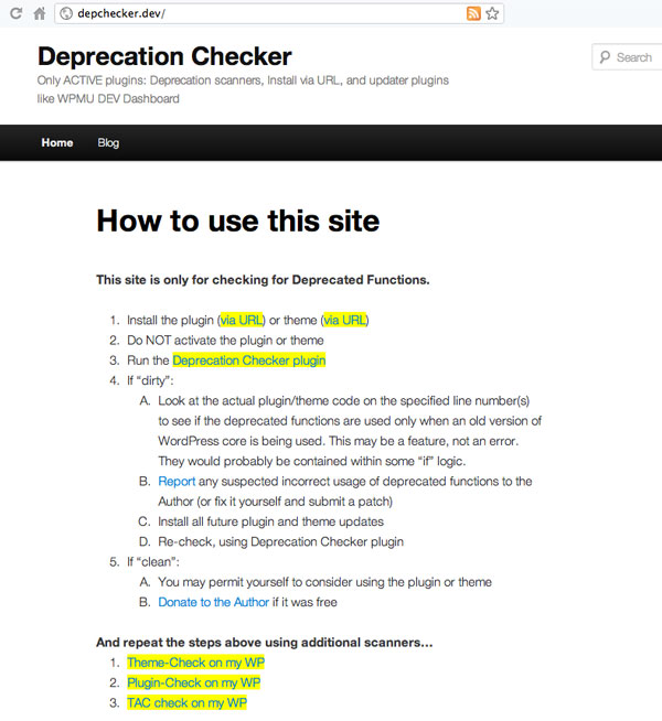 Deprecation Checker - Screenshot of the page with the PasteBin content