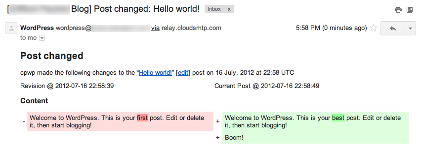 WordPress 'diff' email for post changes