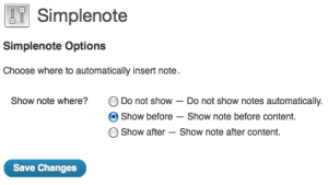 Simplenotes plugin option screen