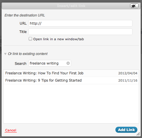 WordPress Internal Link Search