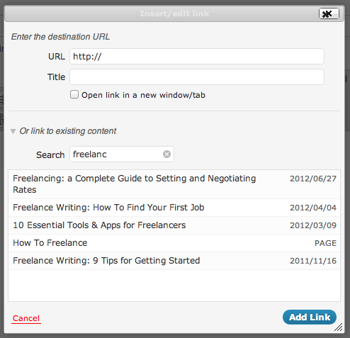 WordPress Internal Link Search
