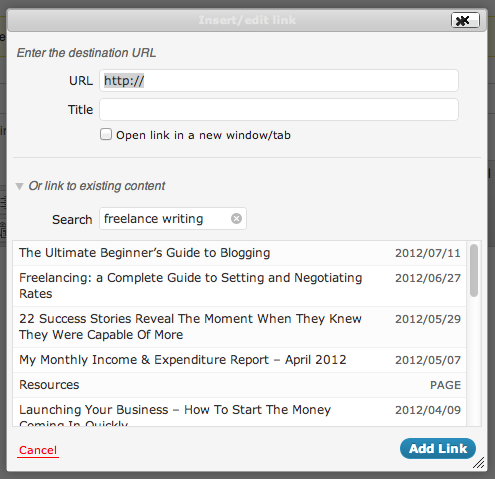 WordPress Internal Link Search