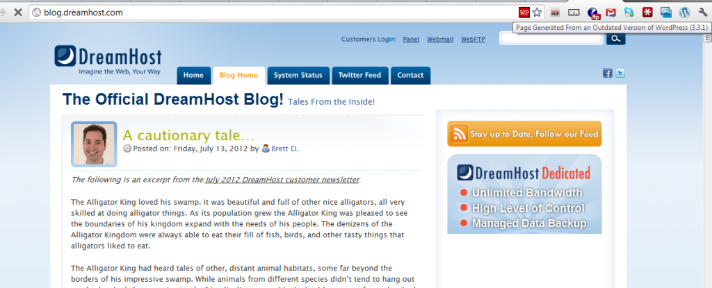 Chrome WordPress Meta Generator Version Plugin