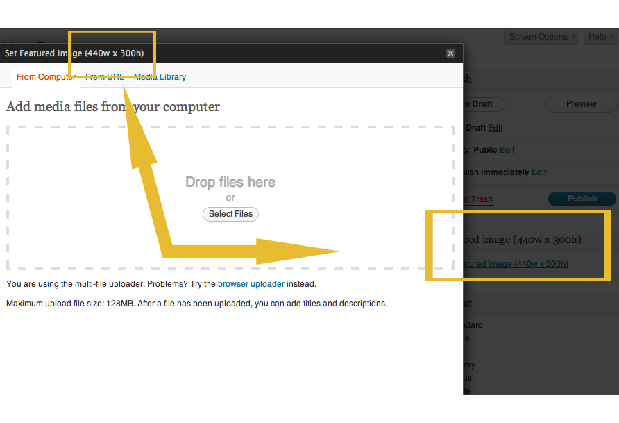 Featured Image dimensions screenshot