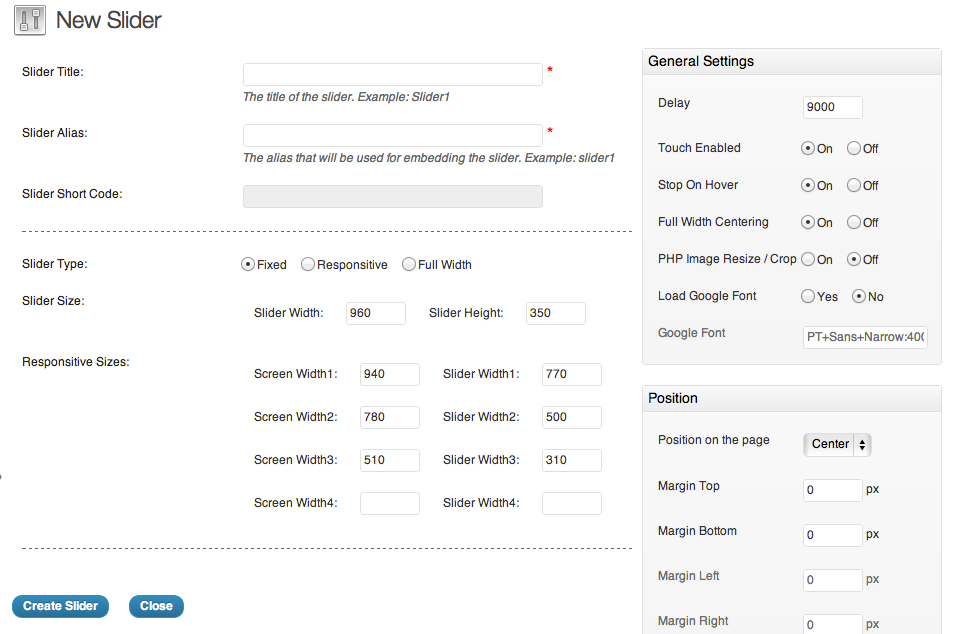 Revolution Slider Panel Settings