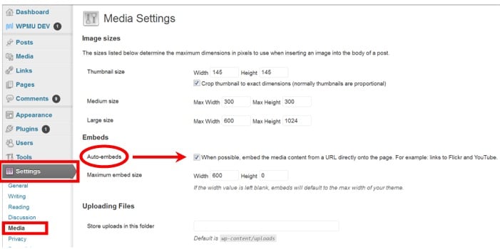 media-settings-embed-video-links Post image