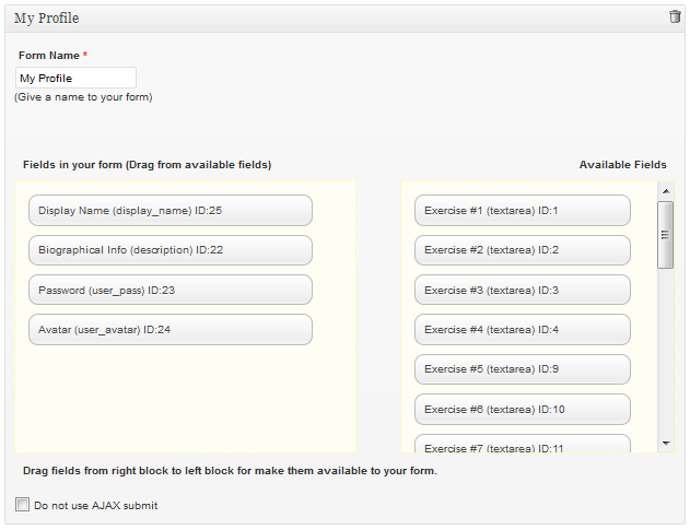 WordPress User Plugin \- Screenshot of User Meta form editor