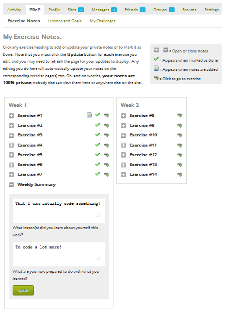 WordPress User Plugin \- Screenshot of private PReP area