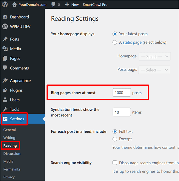 WordPress Settings - Reading
