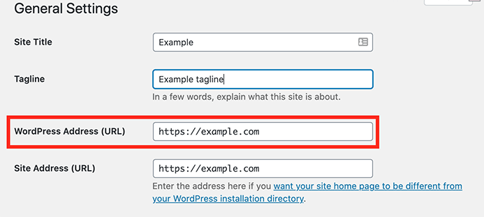 WordPress general settings.
