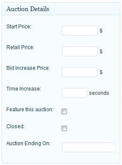 Penny Auction Settings A Screenshot Of The "Add New Auction" Settings From The WordPress Theme