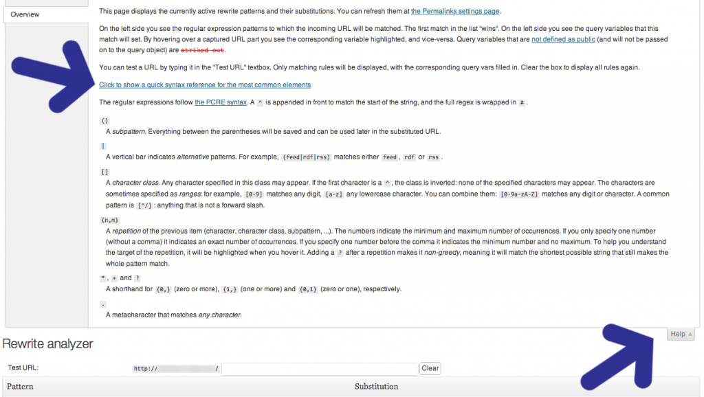 WordPress Rewrite Rule Tester plugin - Monkeyman Expanded Help Info