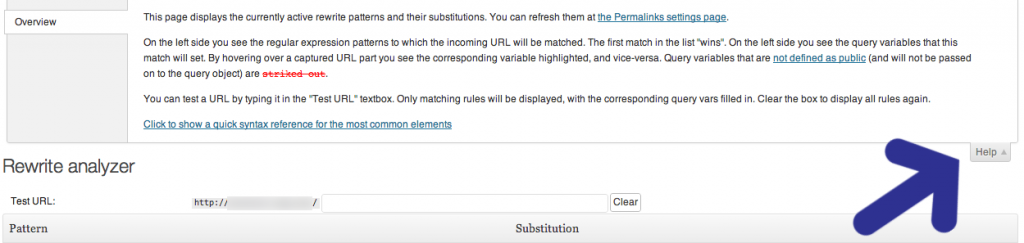 WordPress Rewrite Rule Tester plugin - Monkeyman Help Info