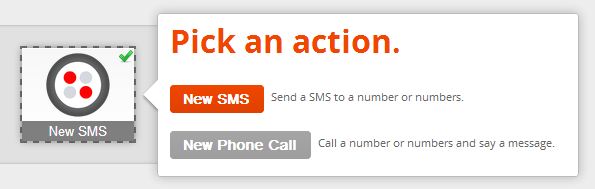 Screenshot of "Pick An [Twilio] Action".