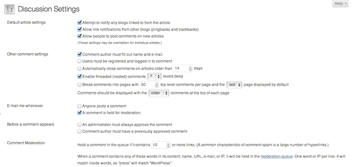 Discussion Settings Discussion Settings
