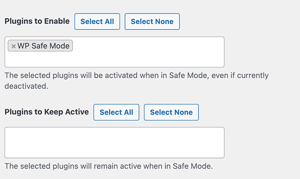 The plugins area in Safe Mode.