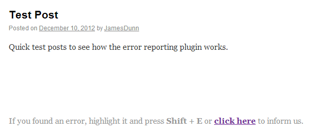 WordPress Error Reporting Plugin - Example Of Error Reporting In Use