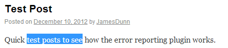 WordPress Error Reporting Plugin - Highlighting An Error