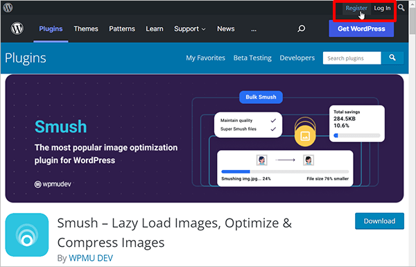 WordPress.org - Register link