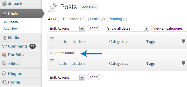no-posts Non-admin user cannot see any posts listed