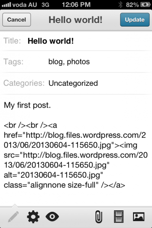 WordPress iOS mobile post in version 3.6