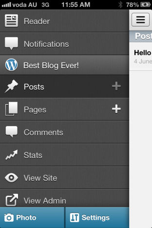 WordPress iOS mobile sidebar in version 3.6