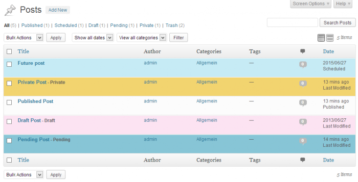 Default post status colors
