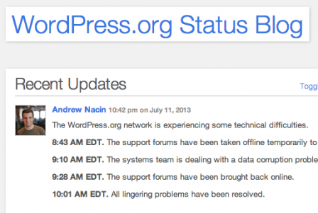 WordPress.org Status Blog