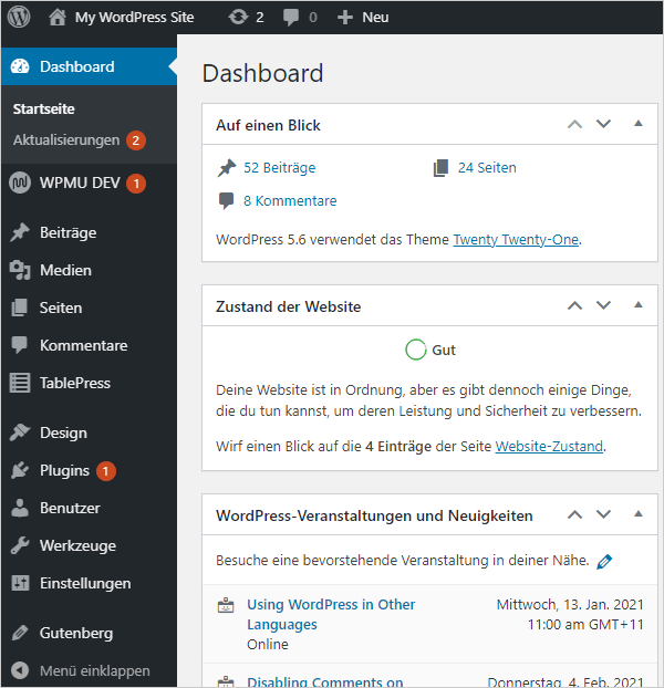 A WordPress Site translated into German.