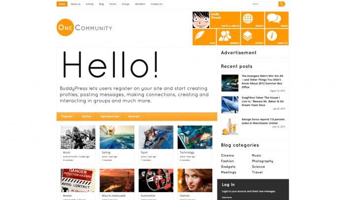 OneCommunity colorful WordPress theme