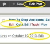 Image composed of 3 screen grabs of the various edit links for a WordPress post