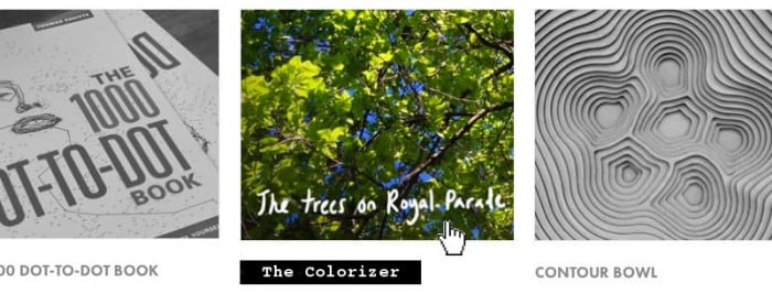Screen grab of thumbnail turning full-color on hover