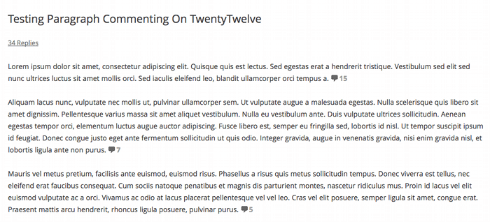 Screenshot showing the paragraphs with the comments count