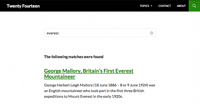 Screenshot of simplified search results