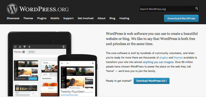Screenshot of the wordpress.org home page