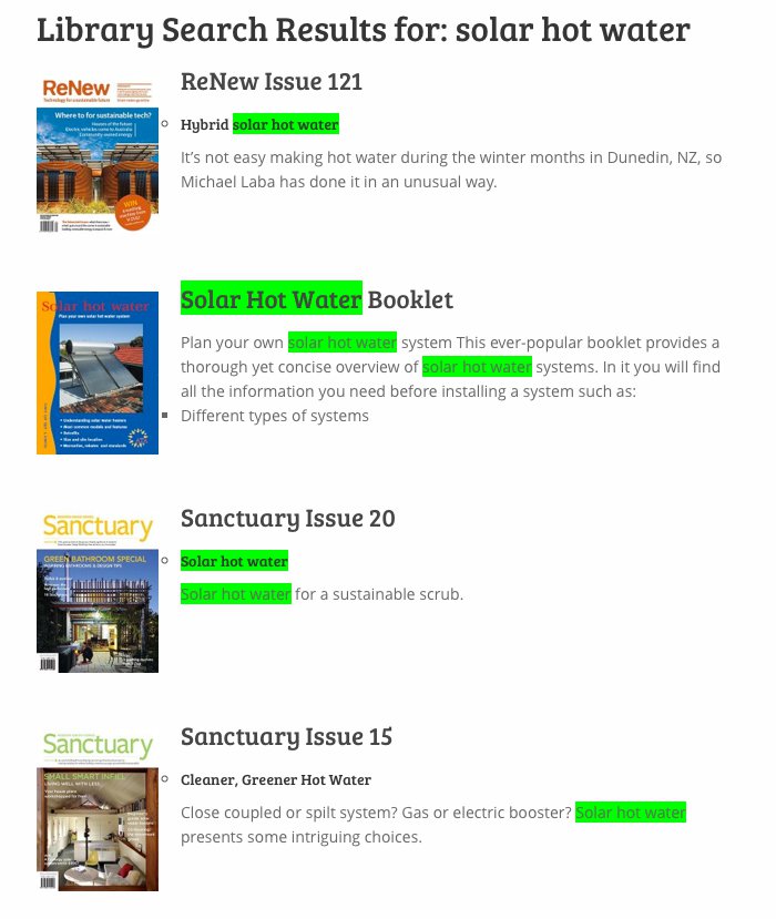 Screenshot of a search results page with phrase highlighting