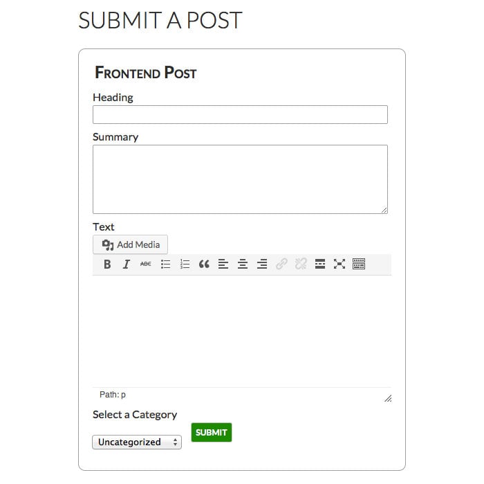 Screenshot fo the form output by the DJD site post plugin