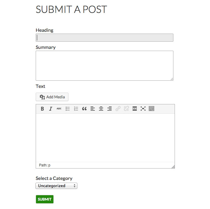 Screenshot fo the styled post submission form