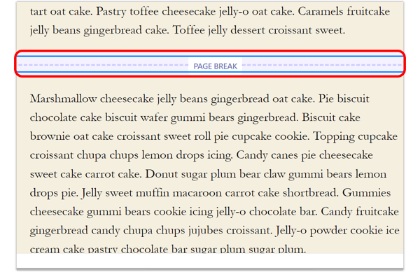 Page break tag in Gutenberg editor