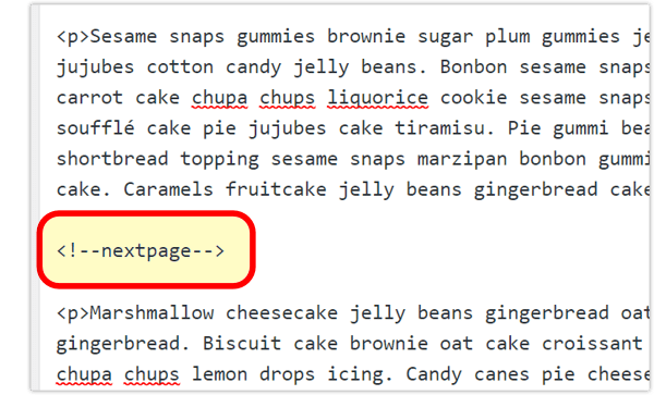 Classic Editor with 'page divider' code inserted.