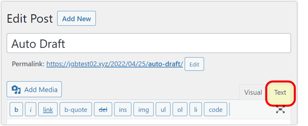 Classic Editor, text tab.