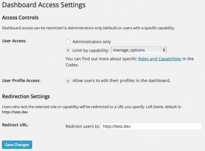 Screenshot of the Remove Dashboard settings page